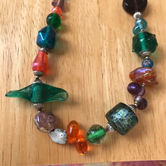 Tribal Glass Beaded Necklace Earrings Set Handmade - Picture 5 of 8